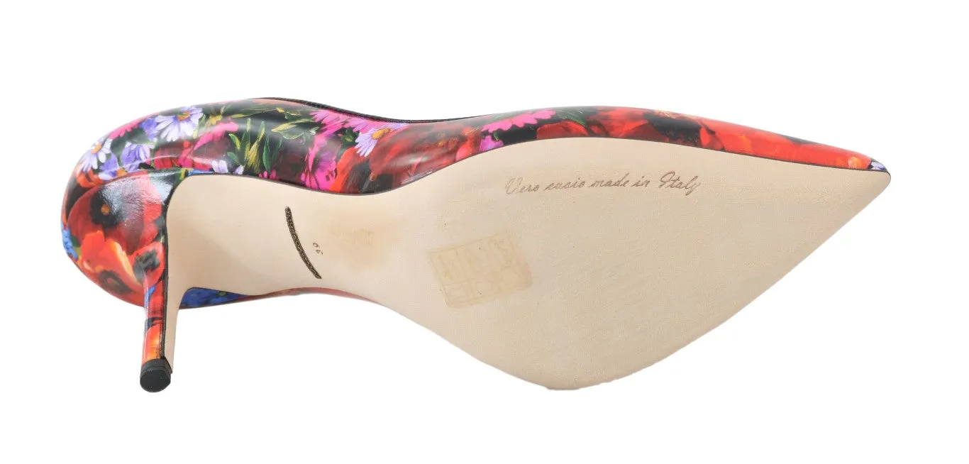 Multicolor Floral Print Leather Pumps