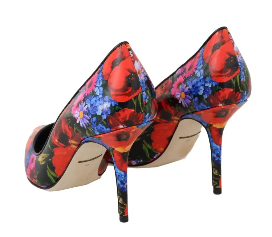 Multicolor Floral Print Leather Pumps