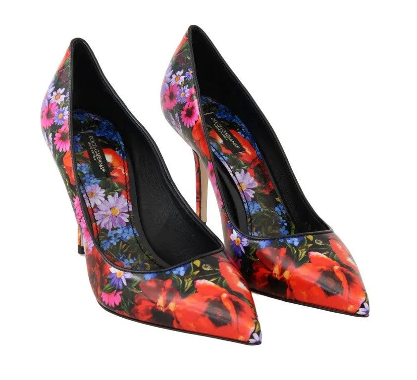 Multicolor Floral Print Leather Pumps