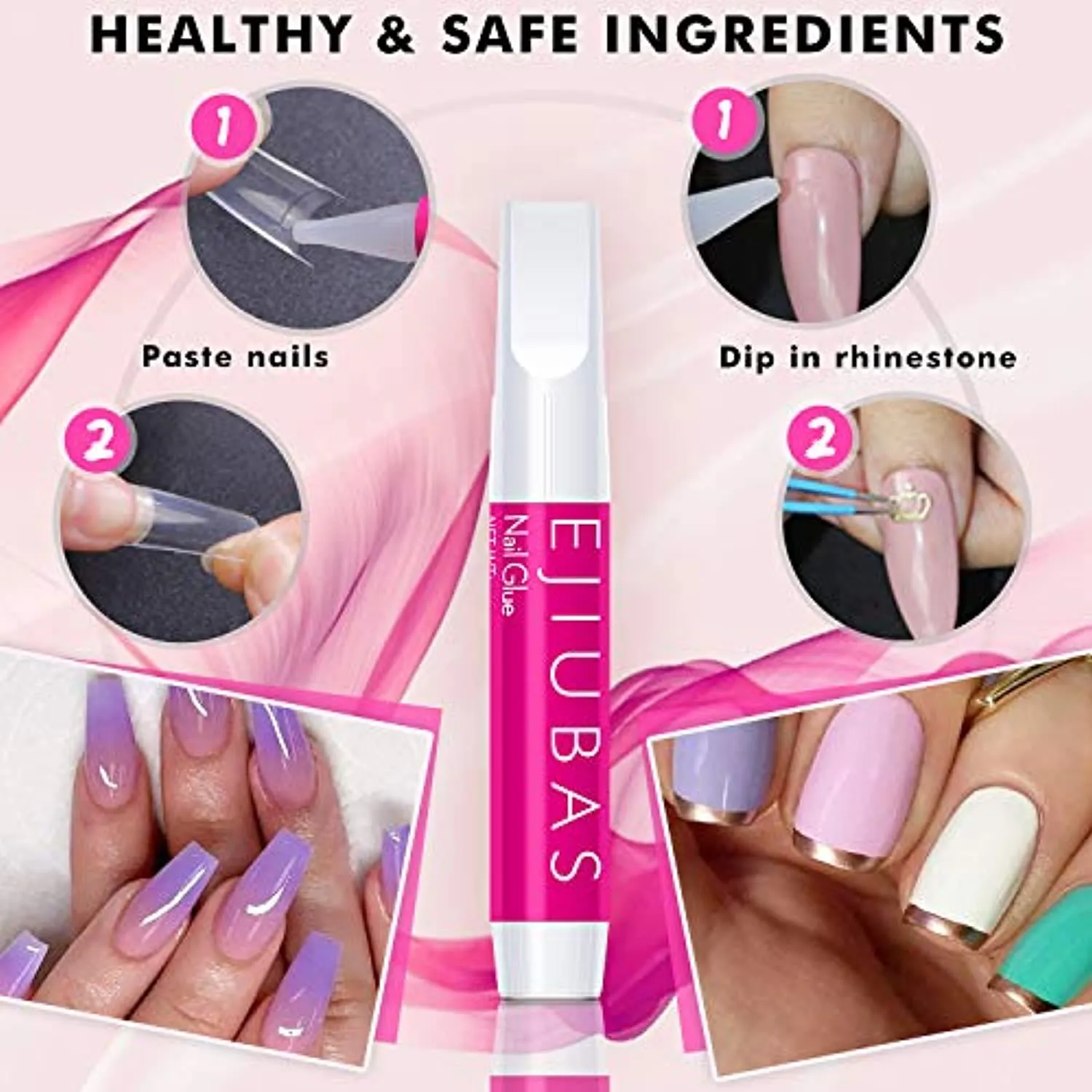 Nail Tips Fake Nails Kit - Ejiubas Nail Tips And Glue 500PCS Clear Nail Tips Cofffin Nail Tips Acrylic Nail Tips 4PCS Nail Glues 1PC Nail File With Case for Nail Salons and DIY Nail Art, 10 Sizes