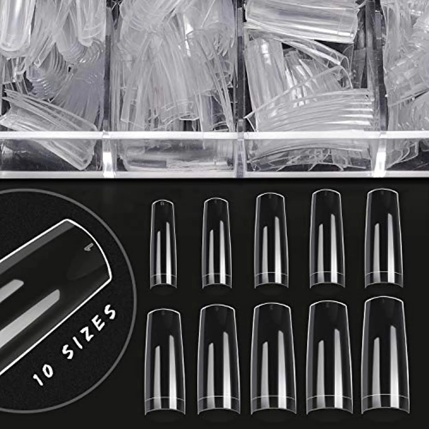 Nail Tips Fake Nails Kit - Ejiubas Nail Tips And Glue 500PCS Clear Nail Tips Cofffin Nail Tips Acrylic Nail Tips 4PCS Nail Glues 1PC Nail File With Case for Nail Salons and DIY Nail Art, 10 Sizes