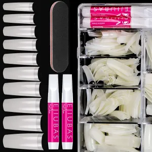 Nail Tips Fake Nails Kit - Ejiubas Nail Tips And Glue 500PCS Clear Nail Tips Cofffin Nail Tips Acrylic Nail Tips 4PCS Nail Glues 1PC Nail File With Case for Nail Salons and DIY Nail Art, 10 Sizes
