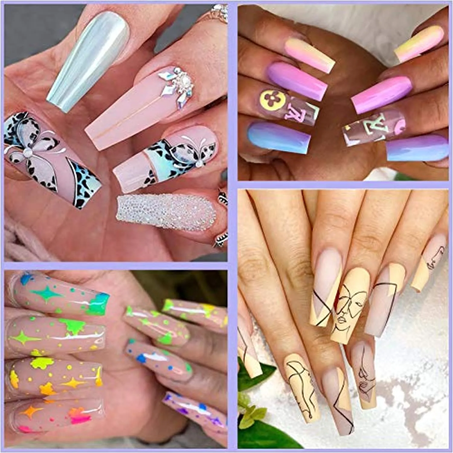 Nail Tips Fake Nails Kit - Ejiubas Nail Tips And Glue 500PCS Clear Nail Tips Cofffin Nail Tips Acrylic Nail Tips 4PCS Nail Glues 1PC Nail File With Case for Nail Salons and DIY Nail Art, 10 Sizes