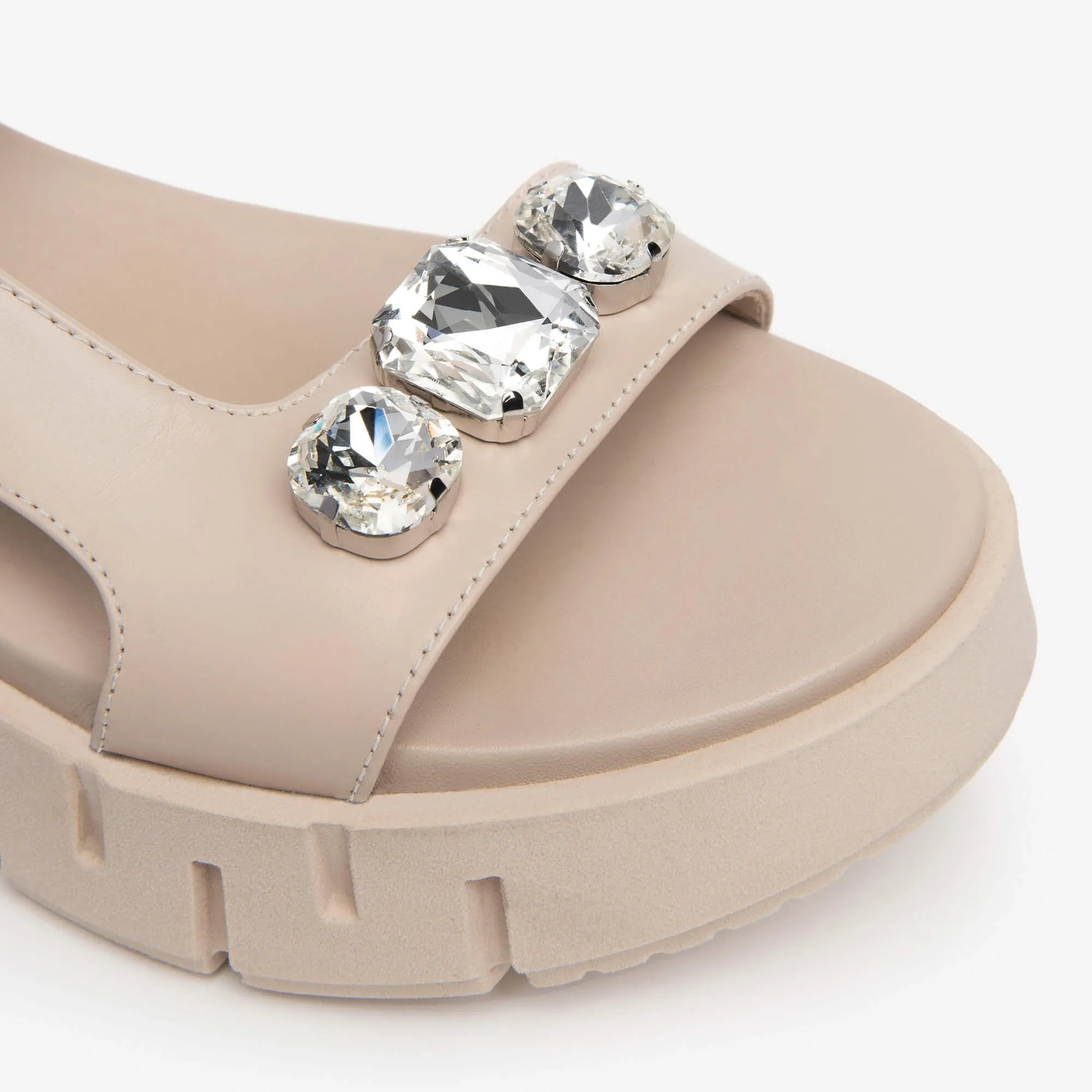 NeroGiardini Nude Leather Jewelled Sporty Sandals