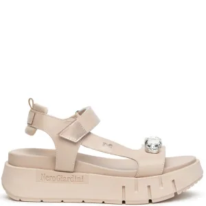 NeroGiardini Nude Leather Jewelled Sporty Sandals