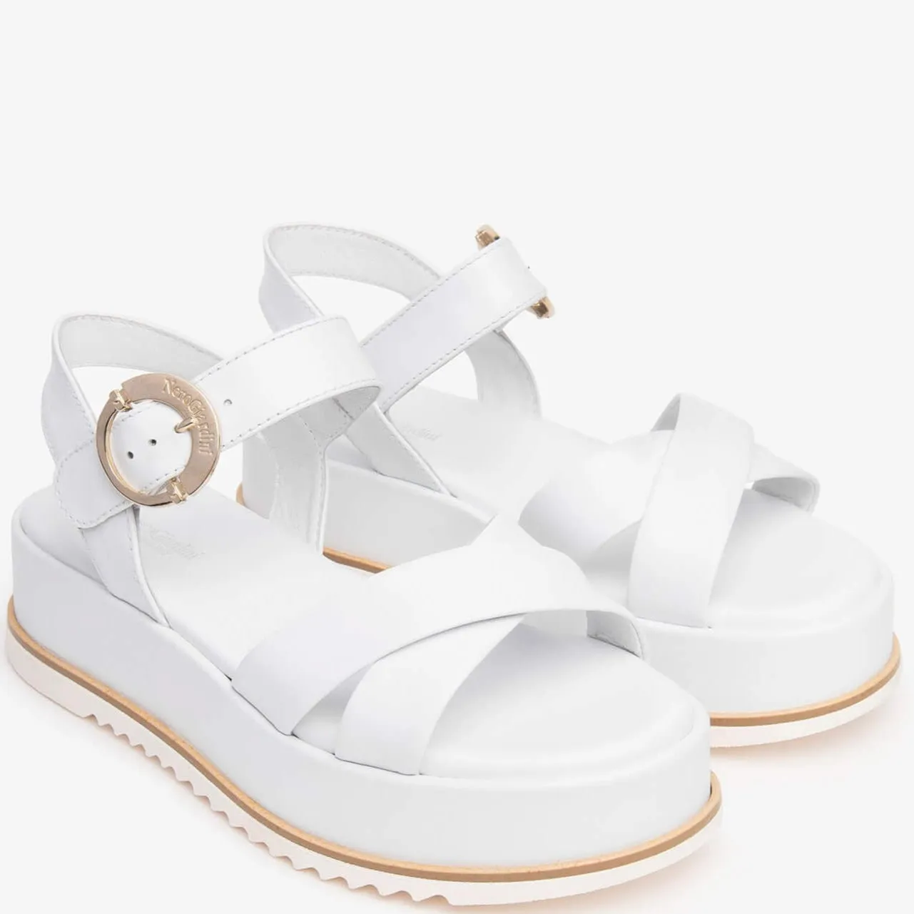 NeroGiardini White Leather Crossover Sandals