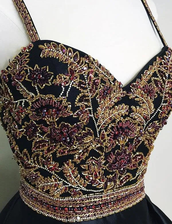 New Arrival Black Spaghetti Straps A Line Beading Homecoming Dress OKO58