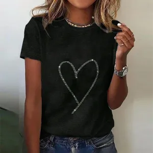 NEW Bovuf Black Round Neck Short Sleeve Top with rhinestone heart, Sz S, Retails $65 