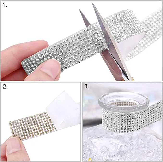 New Crystal Rhinestone Diamond Ribbon 4 Rolls Self-Adhesive Decorative Stickers Rhinestones Ribbon for Photo Frame Crafts DIY Wedding Decorations (4 Yards)