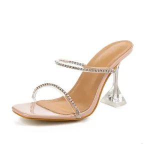 New fashion rhinestone transparent high heels square toe
