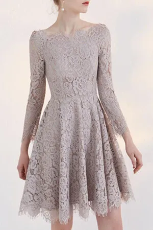 New Fashion Temperament Long Sleeves Lace Short Homecoming Dress For Teens OK376