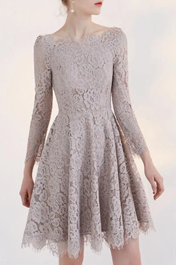 new Fashion Temperament Long Sleeves Lace Short Homecoming Dress For Teens OK376