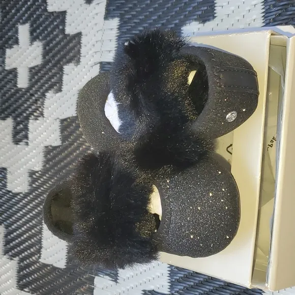 New Ugg Infant Babygirl Fluff Black Glitter Ballet Flat Size 2/3 6-12 months
