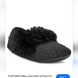 New Ugg Infant Babygirl Fluff Black Glitter Ballet Flat Size 2/3 6-12 months