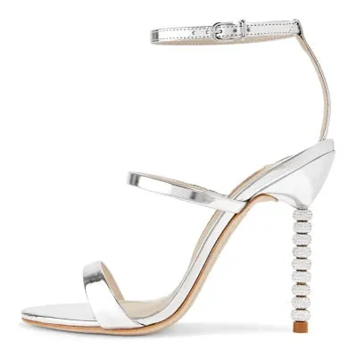 New Women  High Heels Luxury Gold Silver Sandals Rhinestone Shoes Woman Summer Sandals Elegant Party Wedding Shoes