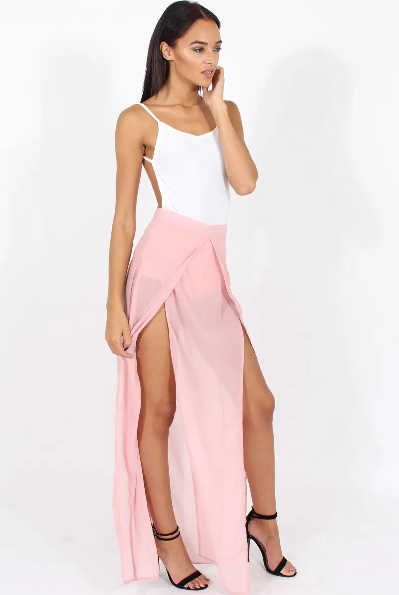 Nude High Waisted Sheer Maxi Skirt - Ivy