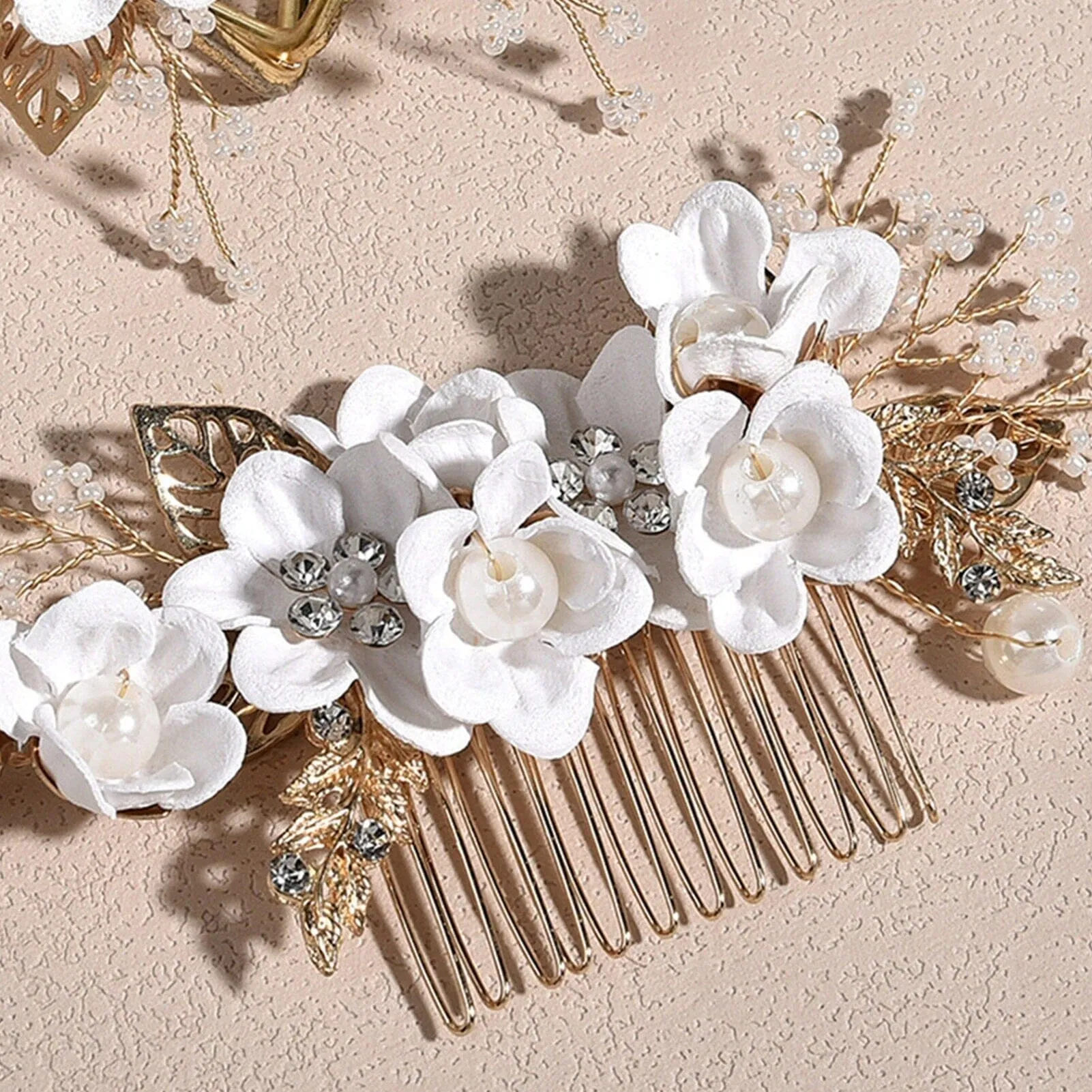 Off White Floral Hair Comb and Earrings 3 PC Set, Ivory Decorative Hair Comb and Earrings, Antique White Bridal Jewelry Set