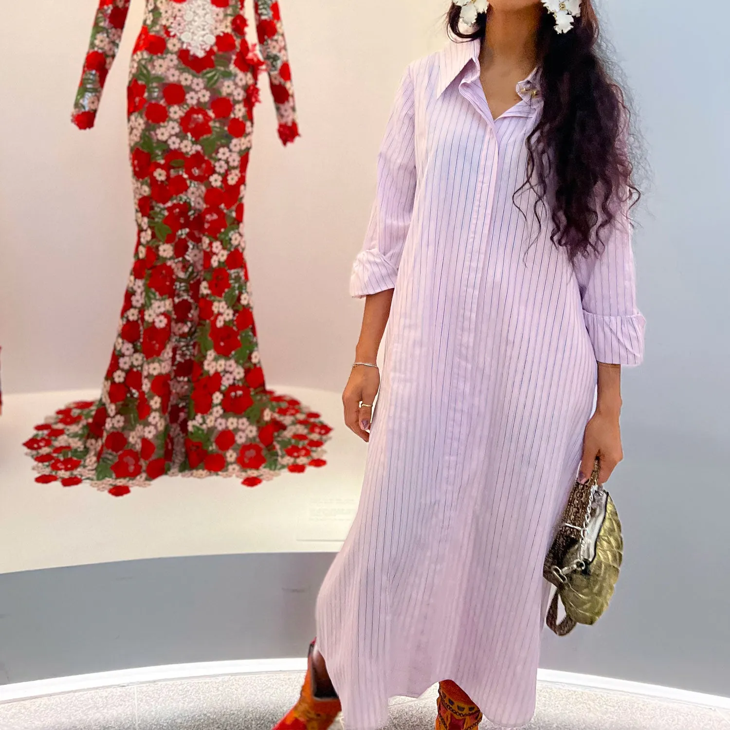 Open-Back Shirt Dress in Pink