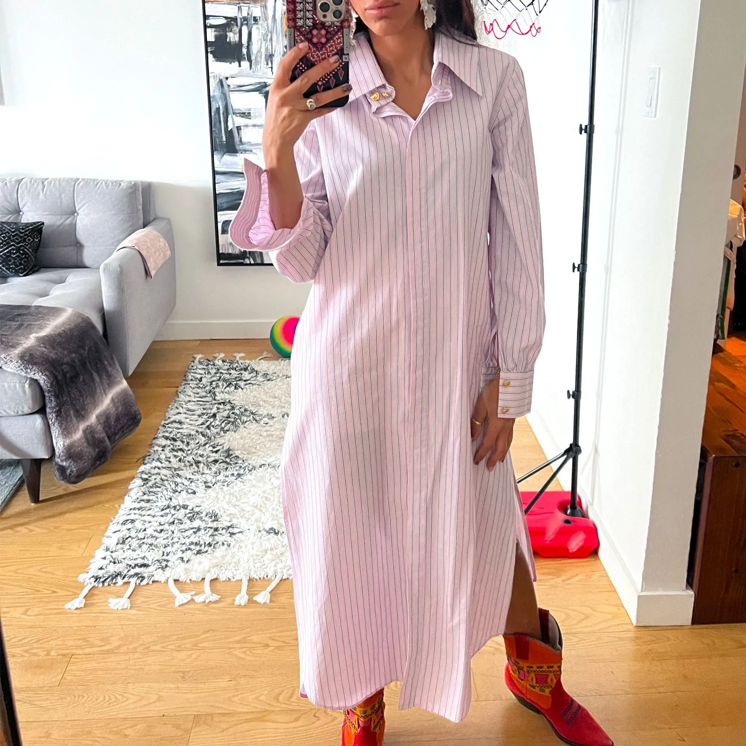 Open-Back Shirt Dress in Pink