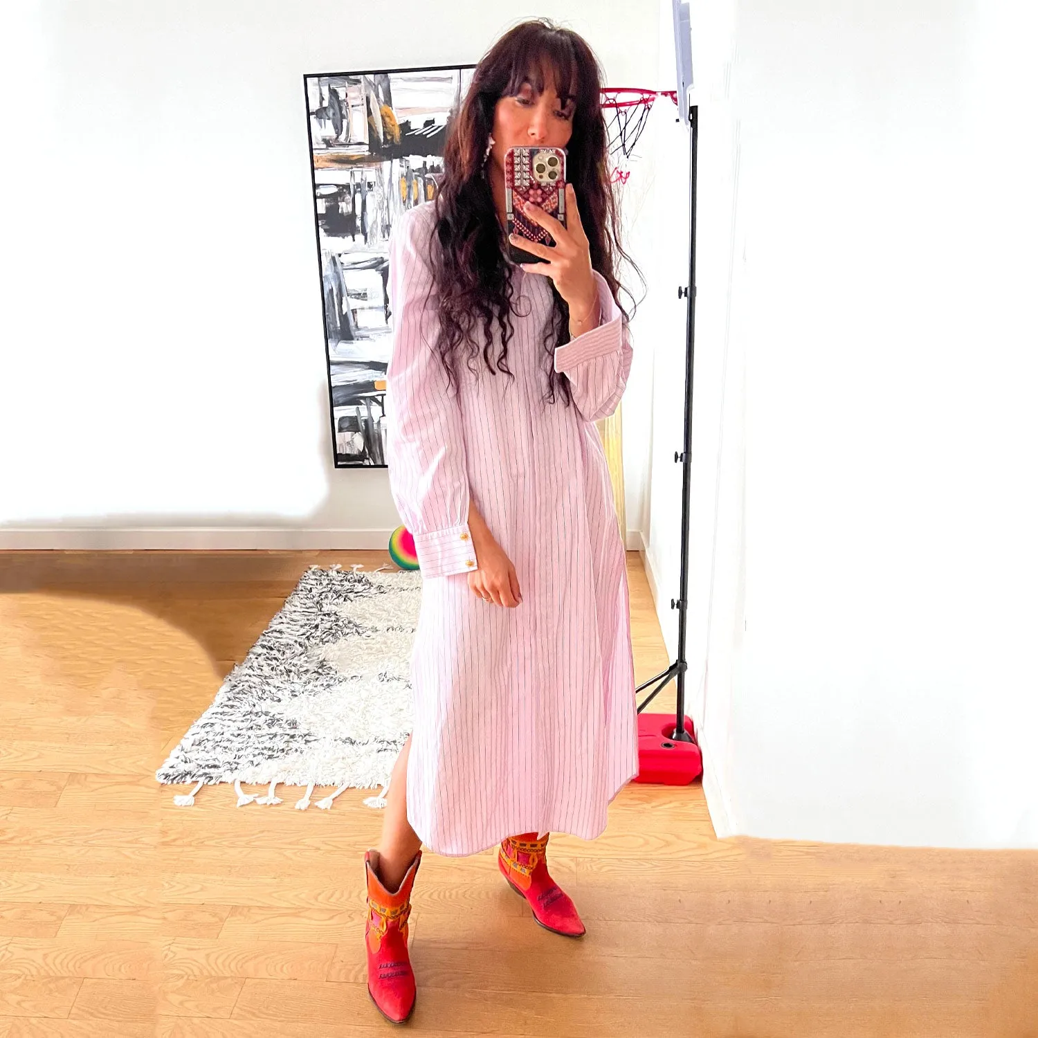 Open-Back Shirt Dress in Pink