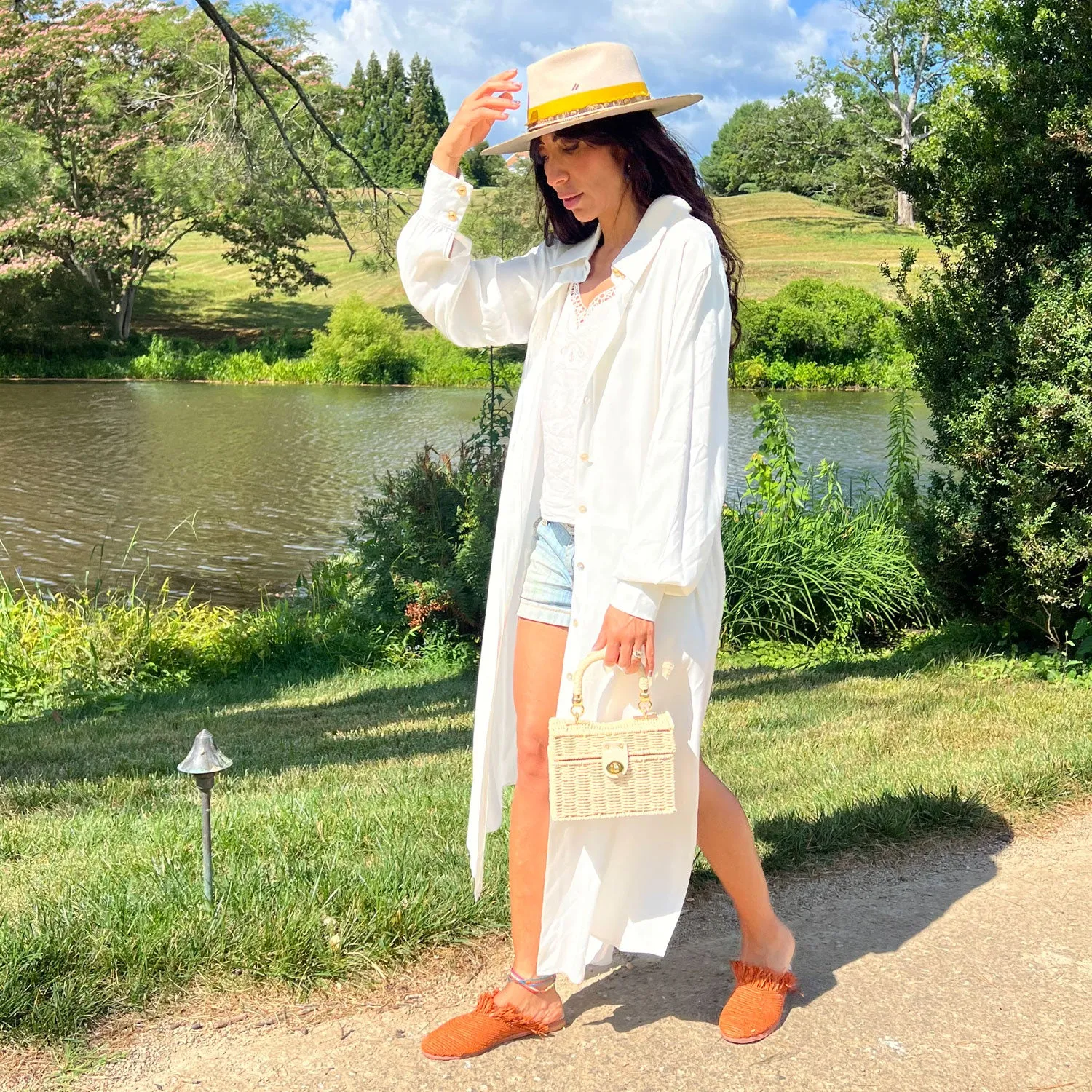 Open-Back Shirt Dress in White