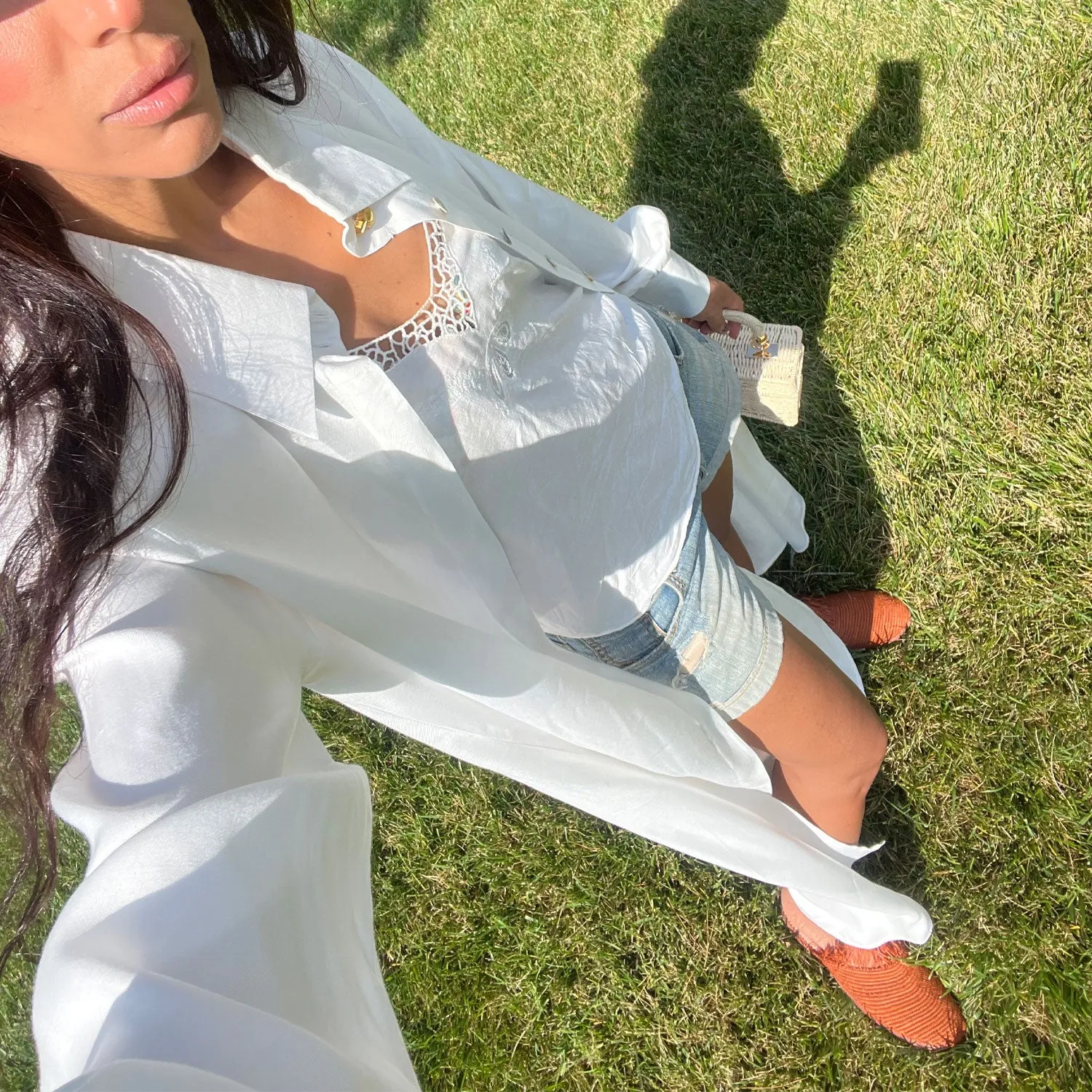 Open-Back Shirt Dress in White