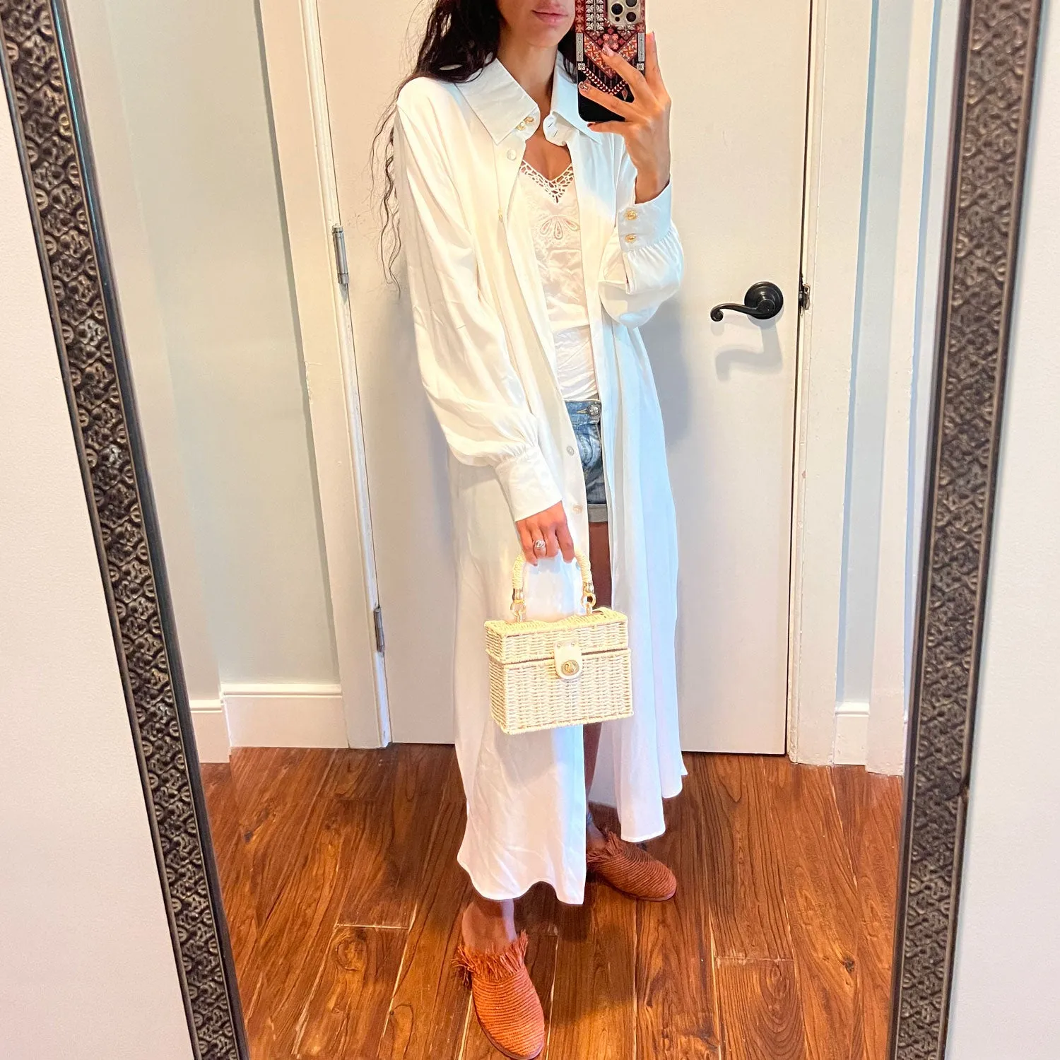 Open-Back Shirt Dress in White