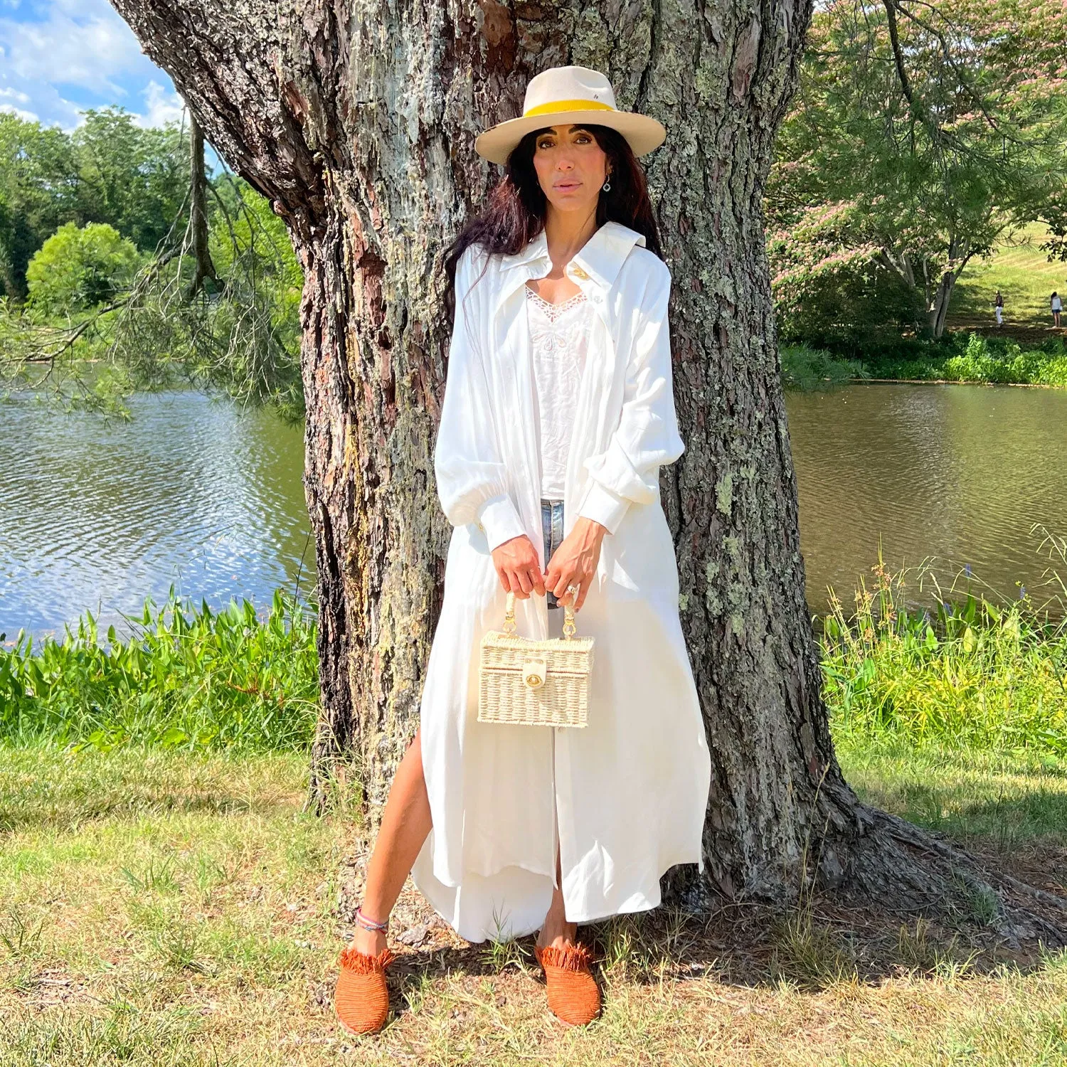 Open-Back Shirt Dress in White