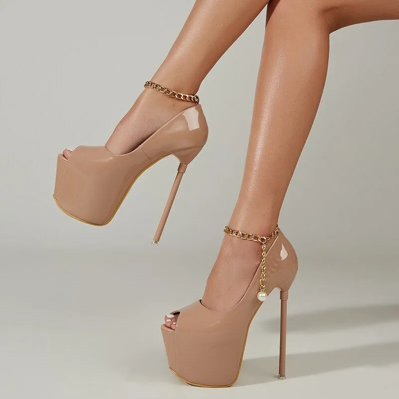 Open Toe Chain Buckle Platform