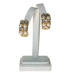 Pearl and Rhinestone Clip On Earrings, Gold Tone, Designer Vintage Jewelry, Wedding, Bridal, Traditional, Classic Style
