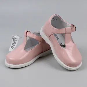 Pex Stef Junior First Walker Shoes - Hard Sole Patent Pink Leather T Bar