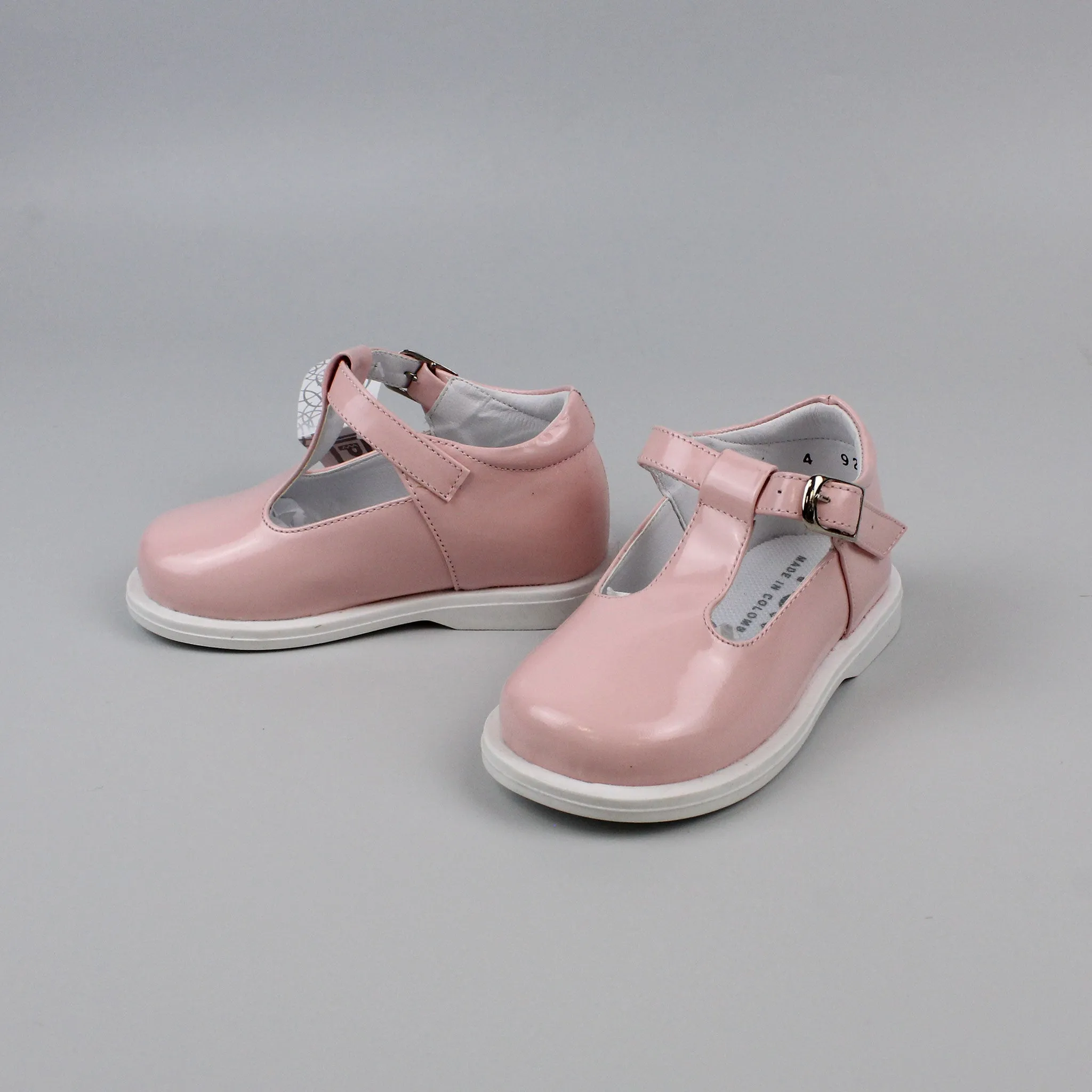 Pex Stef Junior First Walker Shoes - Hard Sole Patent Pink Leather T Bar