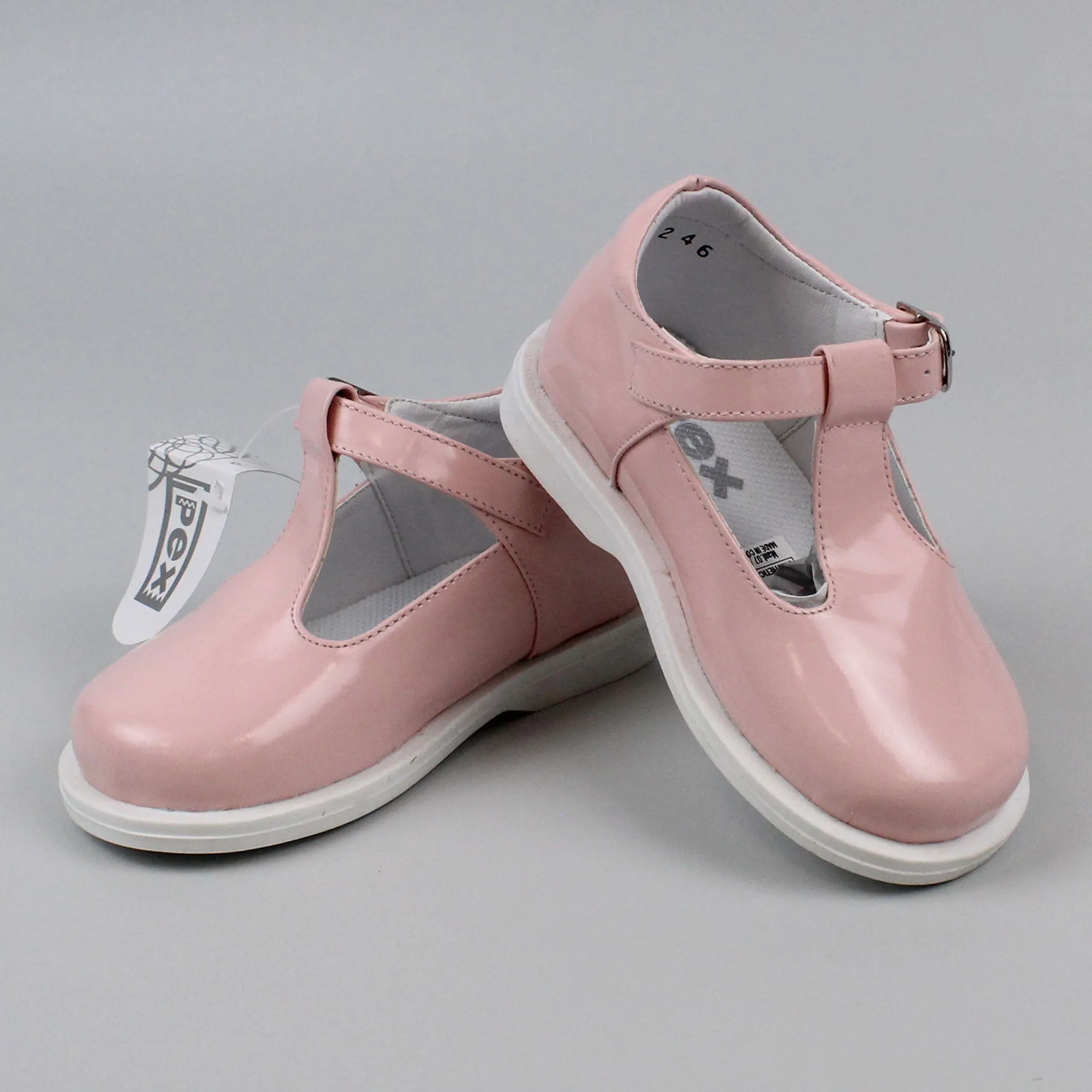 Pex Stef Junior First Walker Shoes - Hard Sole Patent Pink Leather T Bar