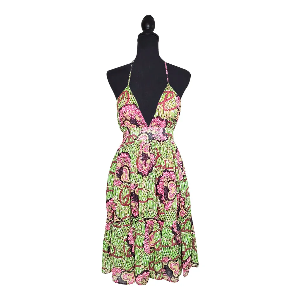 Pink & Green Forest Chiffon Dress