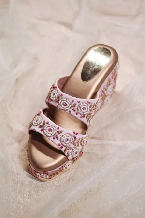 Pink Embroidered Wedges