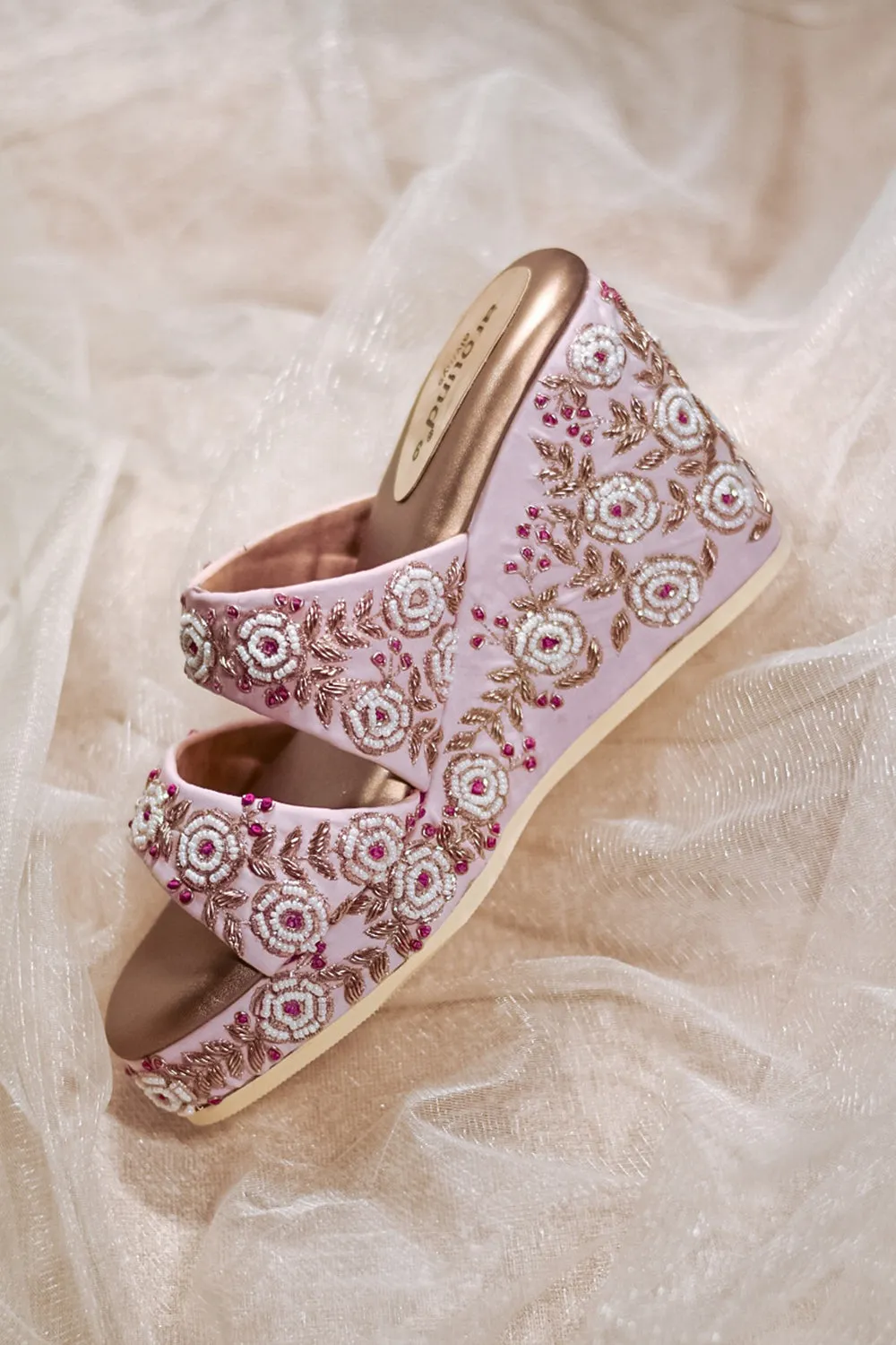 Pink Embroidered Wedges
