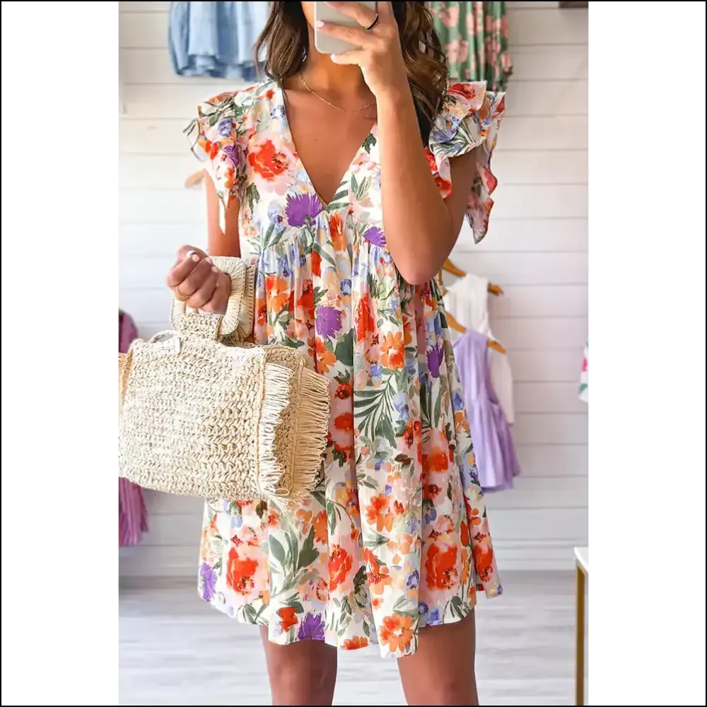 Pink Floral Ruffle Sleeve Mini Dress: Fabulous ! 🌸 Dress Like you Own Needful Things
