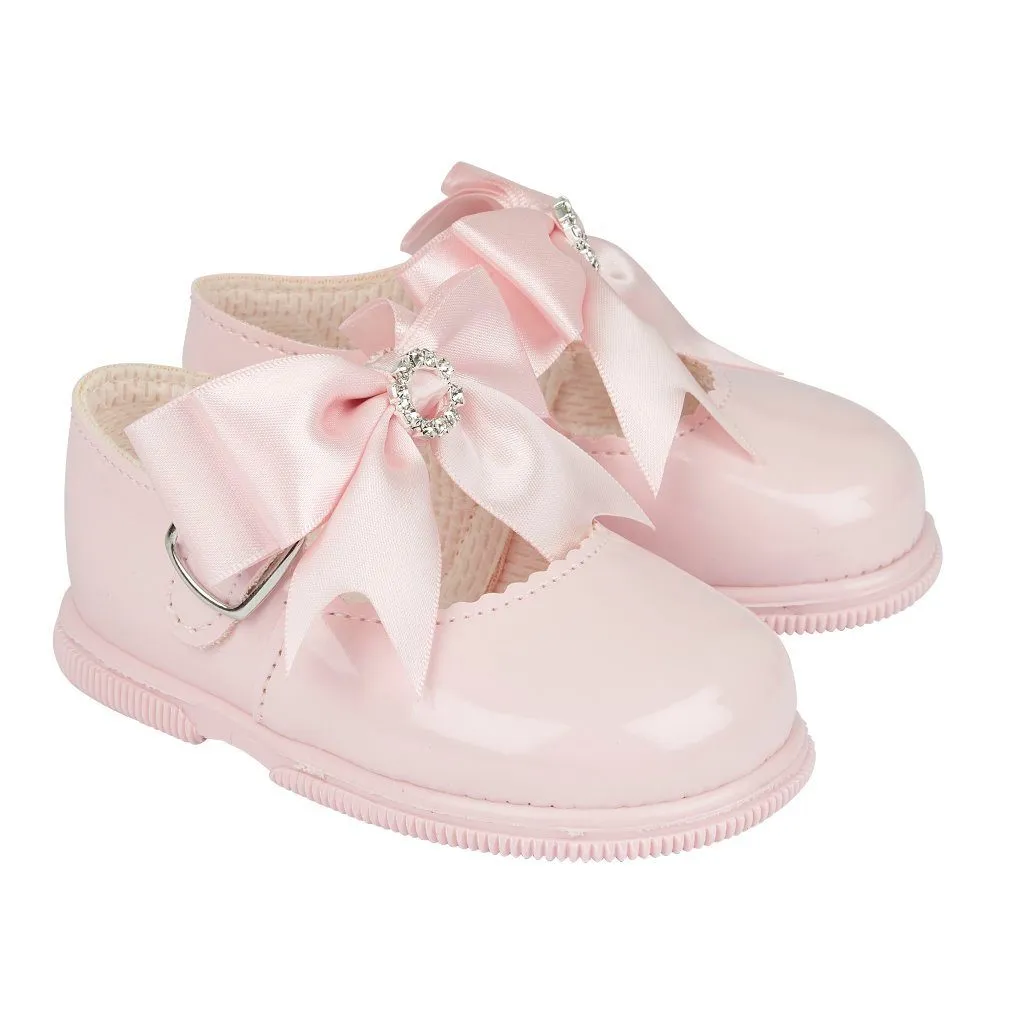 Pink Large Diamanté Bow Hard Sole Shoes