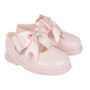 Pink Large Diamanté Bow Hard Sole Shoes