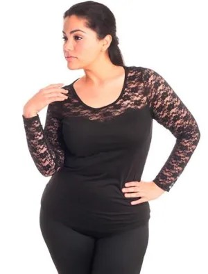 Plus Size Black Lace Sweetheart Black Blouse