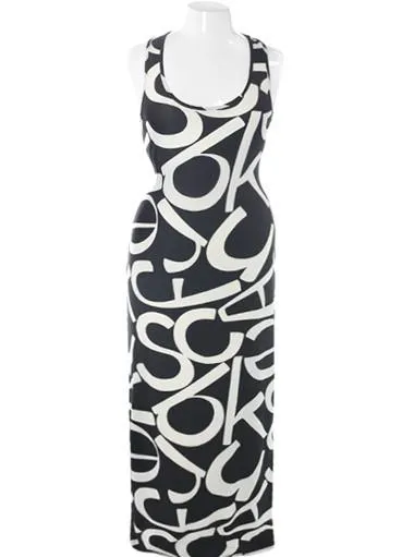 Plus Size Bold Print Maxi Black Dress