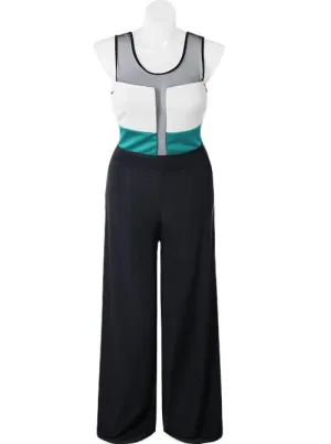 Plus Size Designer Teal Mesh Jumpsuit