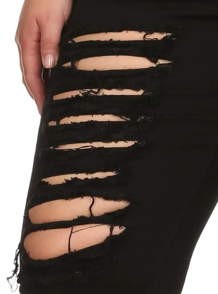 Plus Size Perfect 10 High Waist Slashed Black Jeans