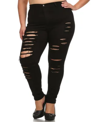 Plus Size Perfect 10 High Waist Slashed Black Jeans