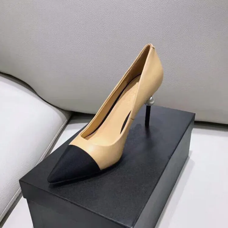 Pointed Toe Pumps Women White Pearl High Heels Shoes