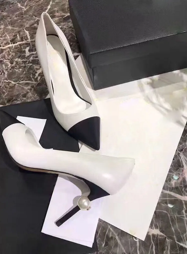 Pointed Toe Pumps Women White Pearl High Heels Shoes