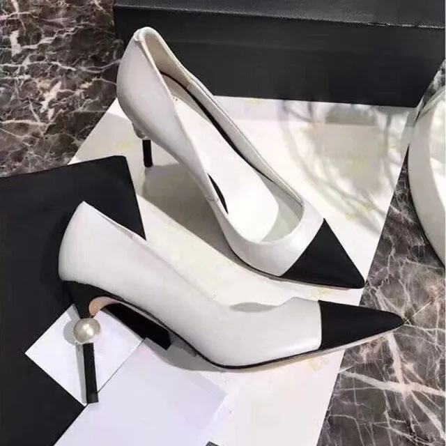 Pointed Toe Pumps Women White Pearl High Heels Shoes
