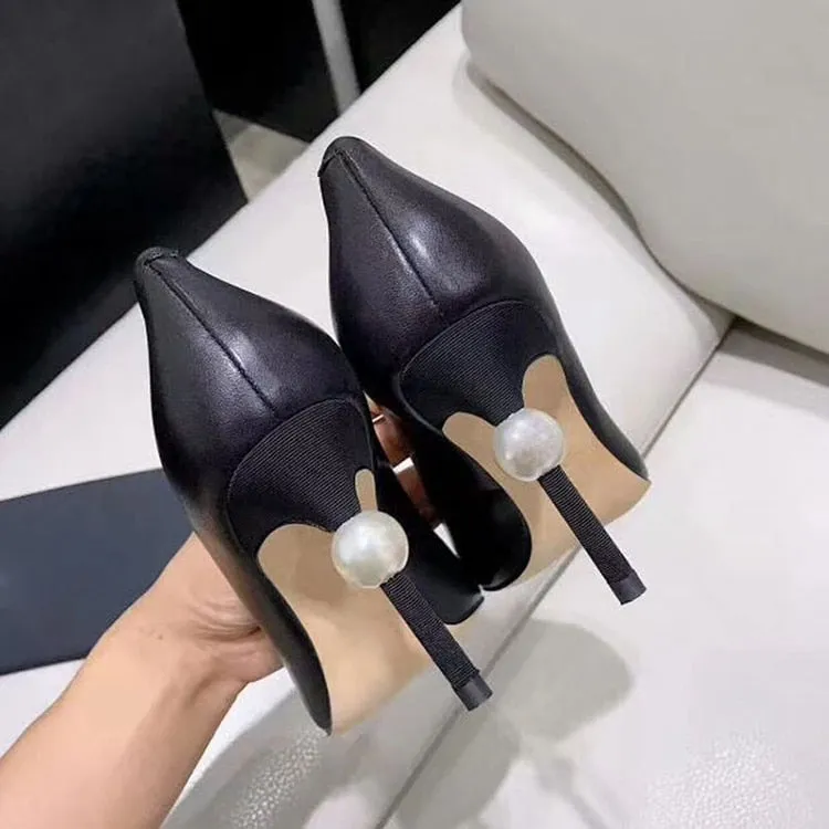 Pointed Toe Pumps Women White Pearl High Heels Shoes