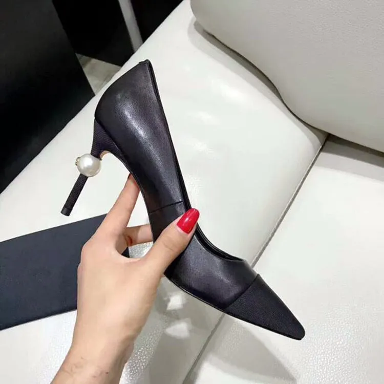 Pointed Toe Pumps Women White Pearl High Heels Shoes