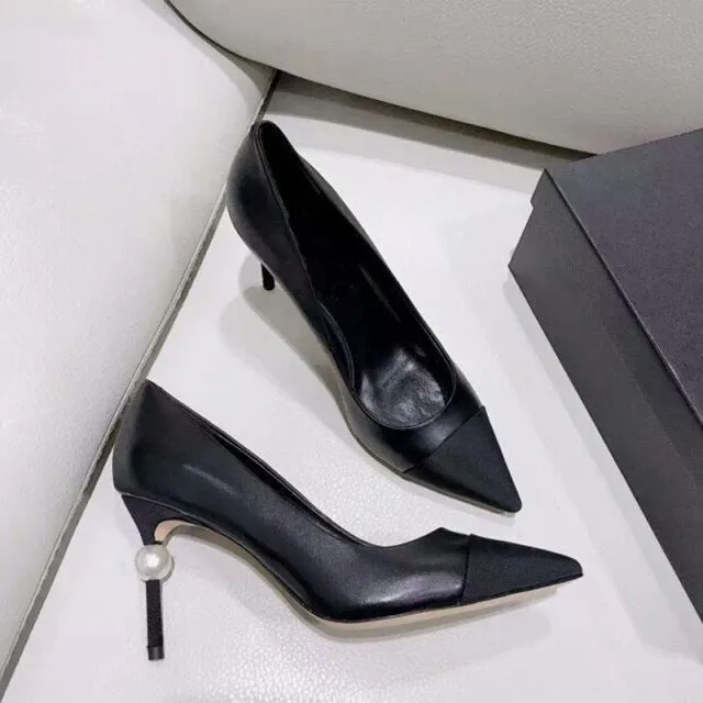 Pointed Toe Pumps Women White Pearl High Heels Shoes